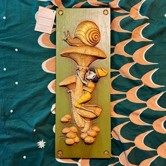 1970s Deadstock Burwood Products Co Arabesque Elves Mushroom Snail Wall Plaques - Picture 3 of 6